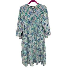 Models Coat Women's 1X Floral Print Dress Pastel Midi Snap Front Cottagecore‎